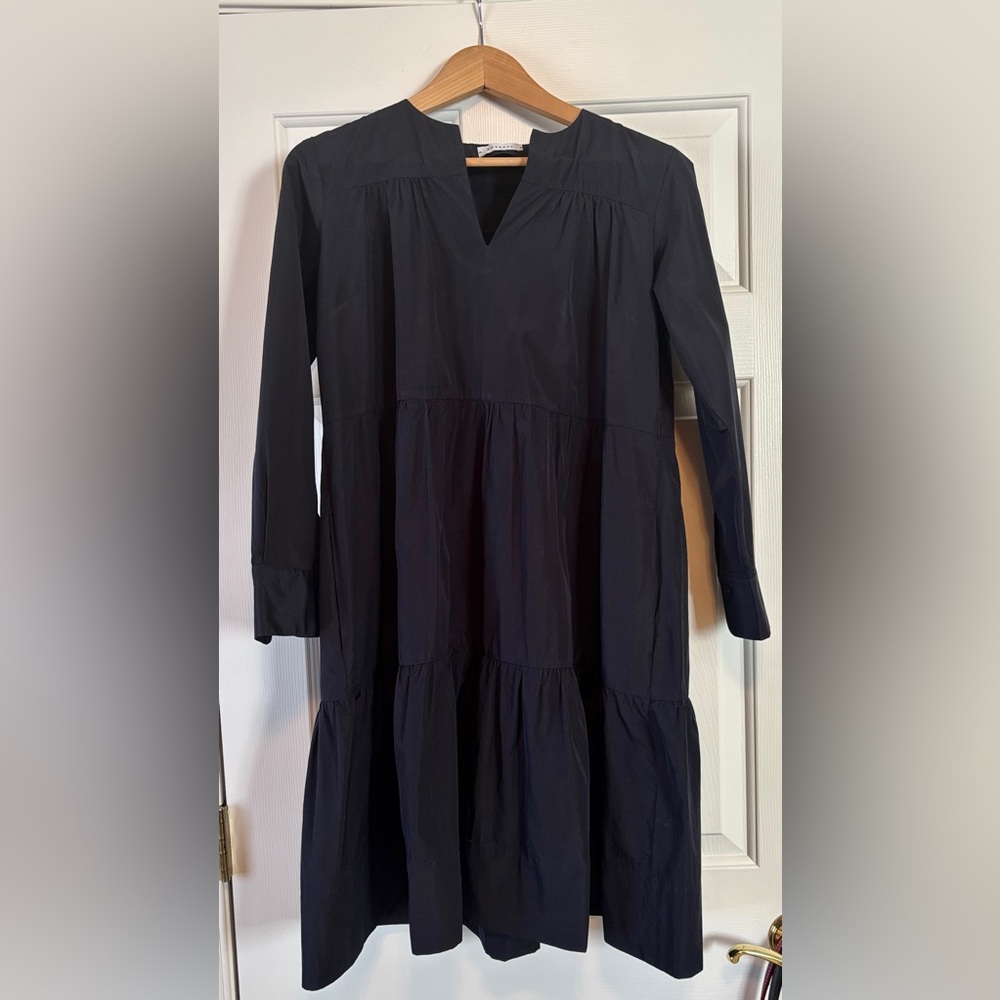 Rosso35 Classic Dark Navy Tiered Dress, Made in Italy